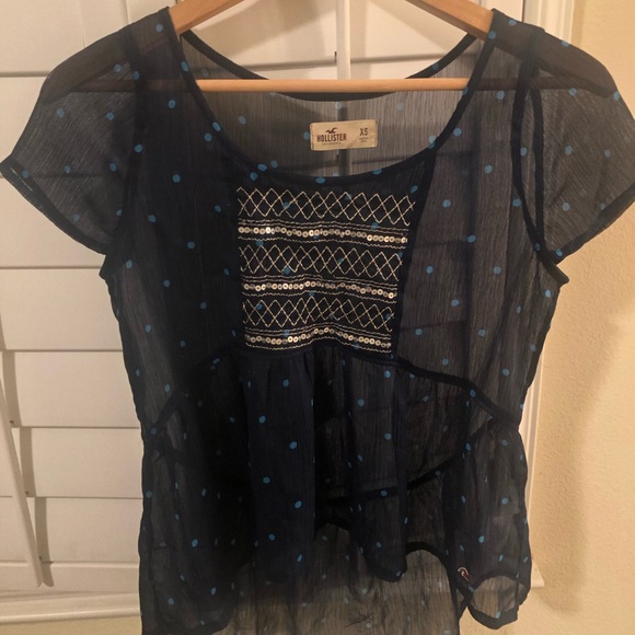 Hollister Tops - Hollister Polka Dot Blue Sheer Top w/ Sequin